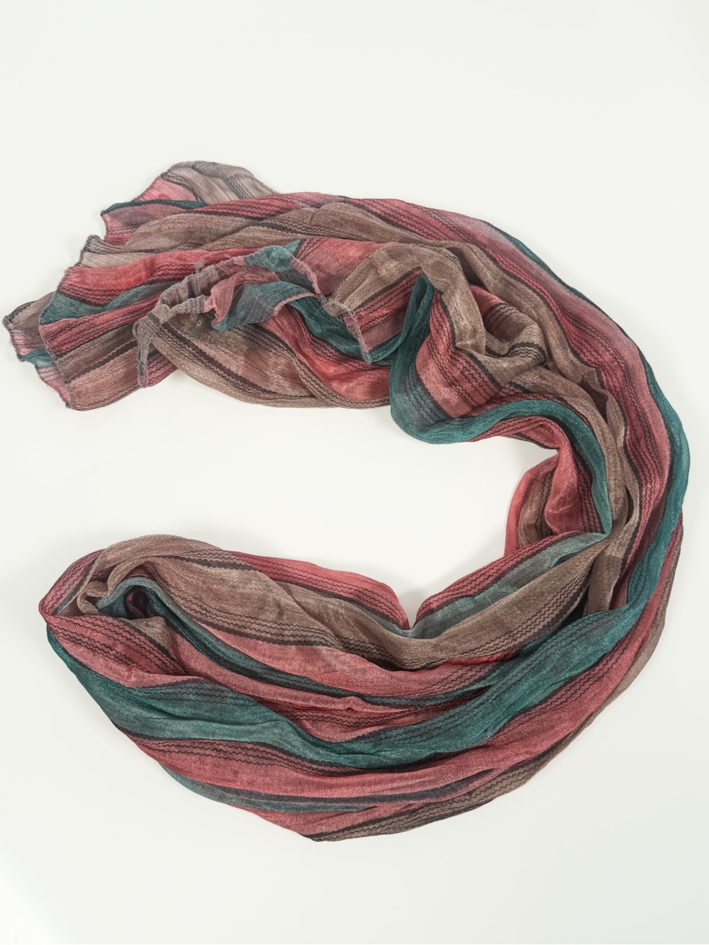 Sheer Striped Scarf Pink Teal Brown Lightweight Soft Crinkle Wrap